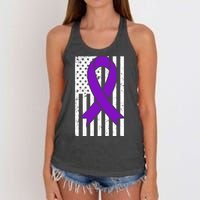 Sarcoidosis Awareness Purple Ribbon American Flag Graphic Women's Knotted Racerback Tank