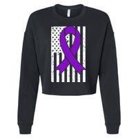 Sarcoidosis Awareness Purple Ribbon American Flag Graphic Cropped Pullover Crew