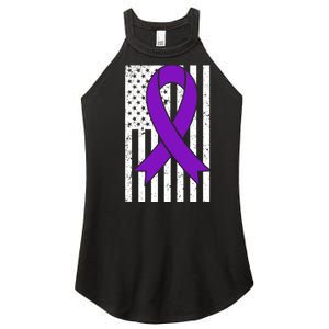 Sarcoidosis Awareness Purple Ribbon American Flag Graphic Women's Perfect Tri Rocker Tank