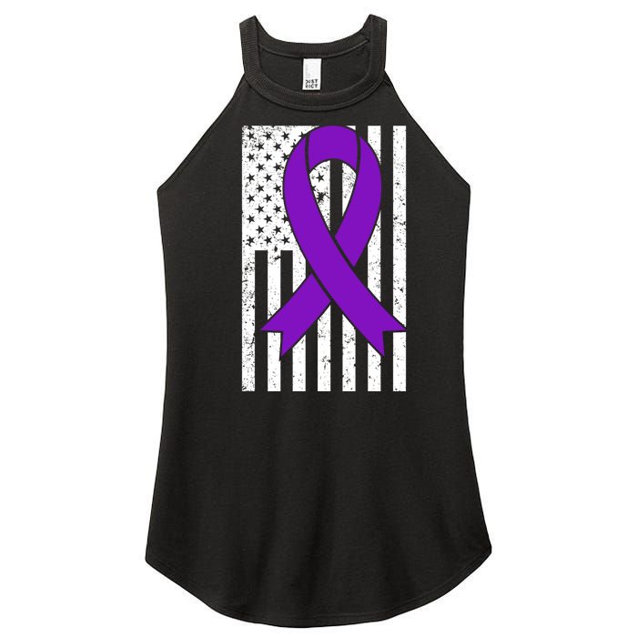 Sarcoidosis Awareness Purple Ribbon American Flag Graphic Women's Perfect Tri Rocker Tank