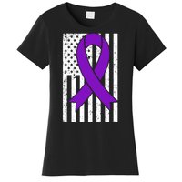 Sarcoidosis Awareness Purple Ribbon American Flag Graphic Women's T-Shirt