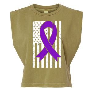 Sarcoidosis Awareness Purple Ribbon American Flag Graphic Garment-Dyed Women's Muscle Tee