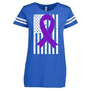 Sarcoidosis Awareness Purple Ribbon American Flag Graphic Enza Ladies Jersey Football T-Shirt