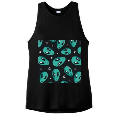 Space Alien Pattern Ladies PosiCharge Tri-Blend Wicking Tank