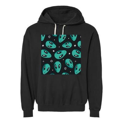 Space Alien Pattern Garment-Dyed Fleece Hoodie