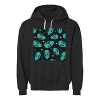 Space Alien Pattern Garment-Dyed Fleece Hoodie