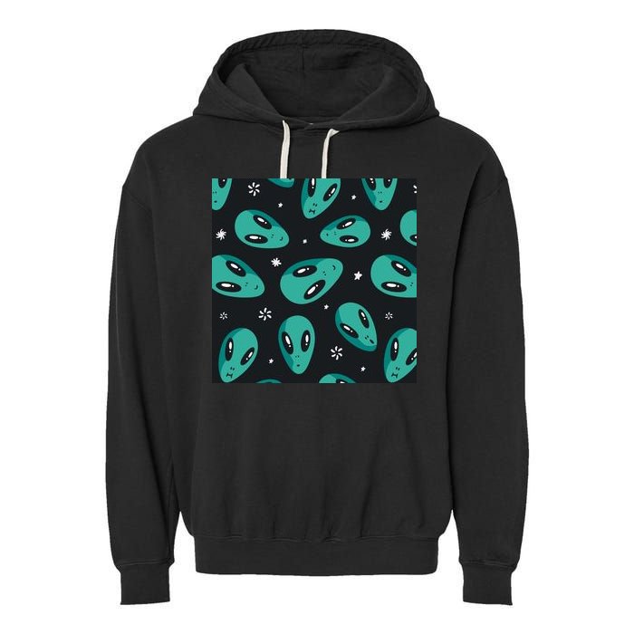 Space Alien Pattern Garment-Dyed Fleece Hoodie