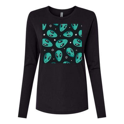 Space Alien Pattern Womens Cotton Relaxed Long Sleeve T-Shirt