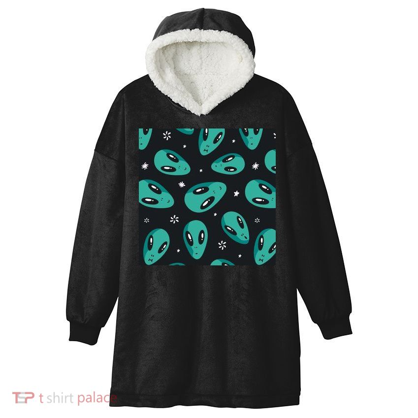 Space Alien Pattern Hooded Wearable Blanket