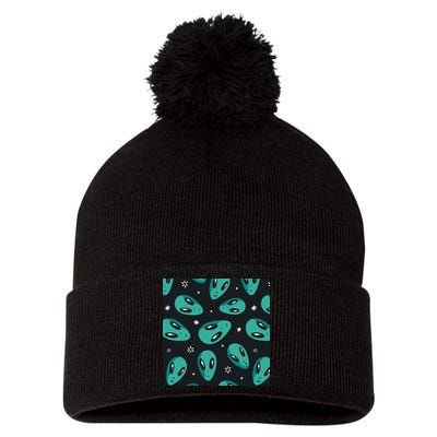 Space Alien Pattern Pom Pom 12in Knit Beanie