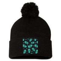 Space Alien Pattern Pom Pom 12in Knit Beanie