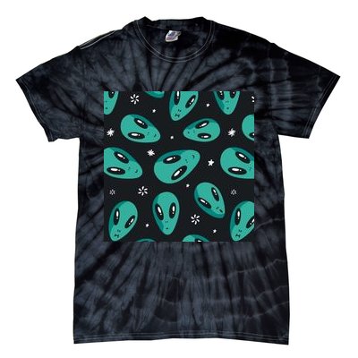 Space Alien Pattern Tie-Dye T-Shirt