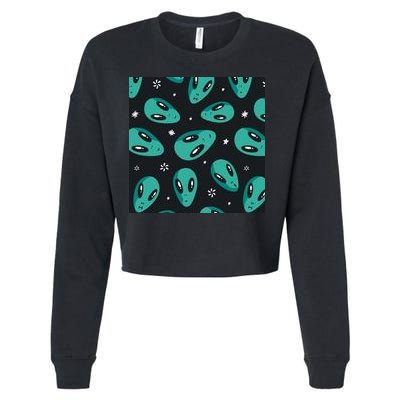 Space Alien Pattern Cropped Pullover Crew