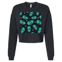 Space Alien Pattern Cropped Pullover Crew