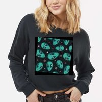 Space Alien Pattern Cropped Pullover Crew
