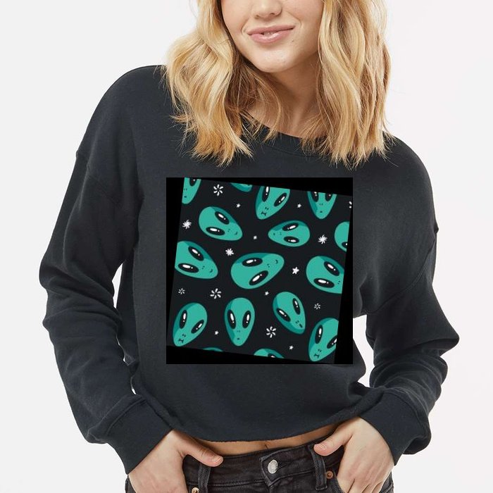 Space Alien Pattern Cropped Pullover Crew