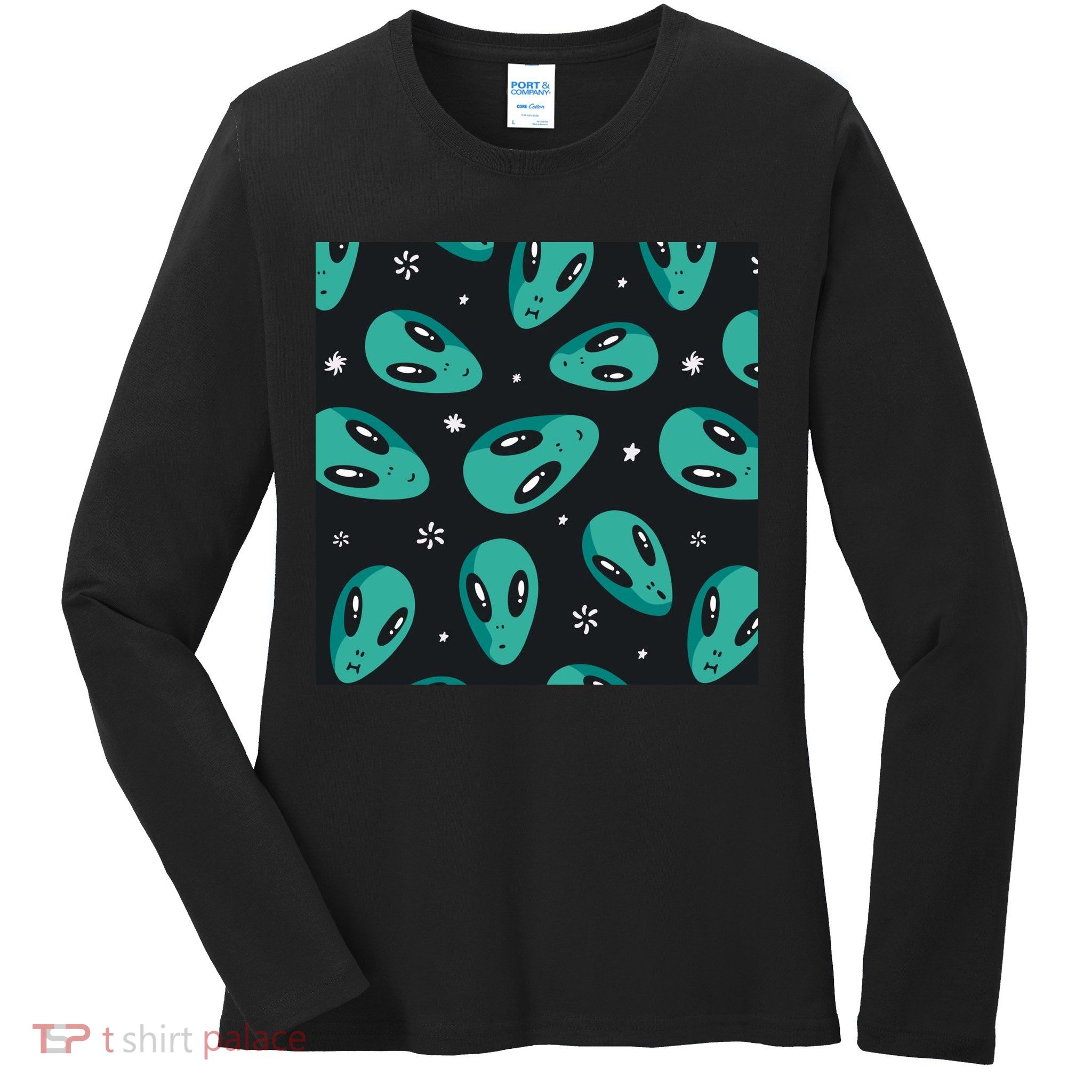 Space Alien Pattern Ladies Long Sleeve Shirt