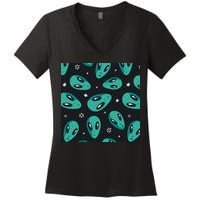 Space Alien Pattern Women's V-Neck T-Shirt