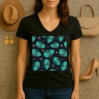 Space Alien Pattern Women's V-Neck T-Shirt