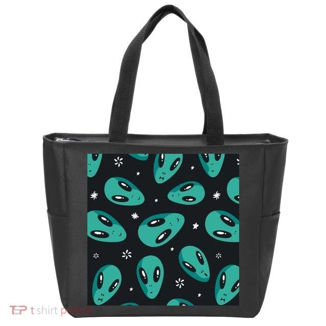 Space Alien Pattern Zip Tote Bag