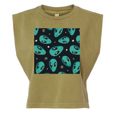 Space Alien Pattern Garment-Dyed Women's Muscle Tee