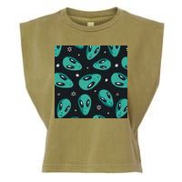Space Alien Pattern Garment-Dyed Women's Muscle Tee