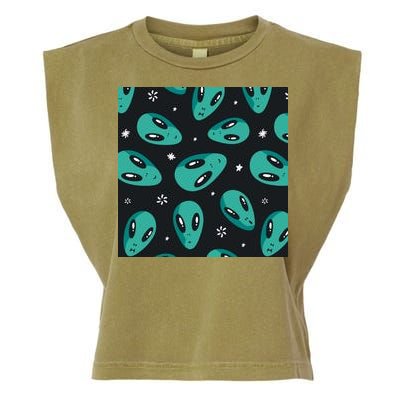 Space Alien Pattern Garment-Dyed Women's Muscle Tee