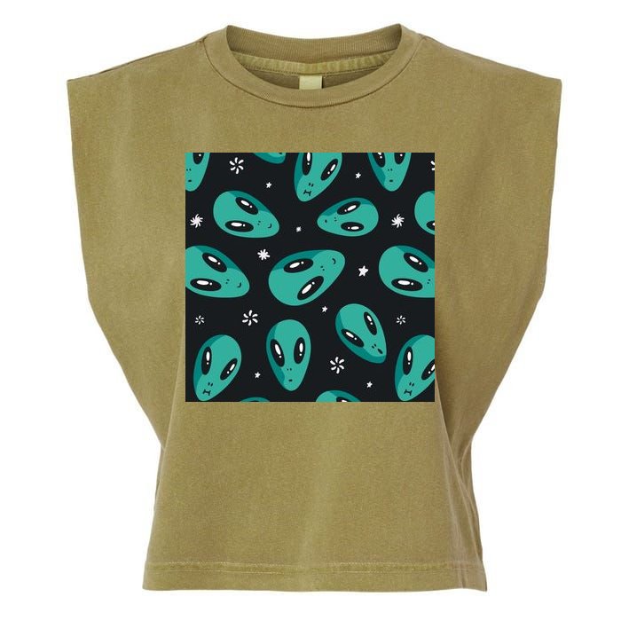 Space Alien Pattern Garment-Dyed Women's Muscle Tee