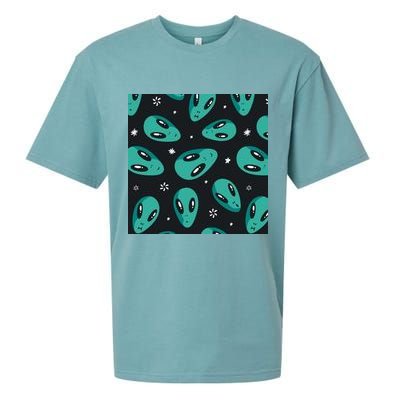 Space Alien Pattern Sueded Cloud Jersey T-Shirt