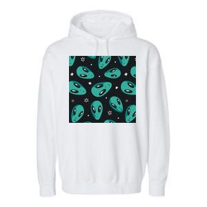 Space Alien Pattern Garment-Dyed Fleece Hoodie