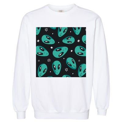 Space Alien Pattern Garment-Dyed Sweatshirt