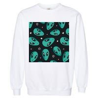 Space Alien Pattern Garment-Dyed Sweatshirt