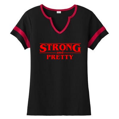 Strong And Pretty Cute Gift Funny Fitness Workout Present Cute Gift Ladies Halftime Notch Neck Tee