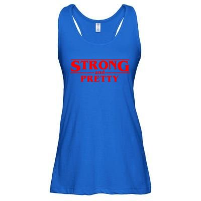 Strong And Pretty Cute Gift Funny Fitness Workout Present Cute Gift Ladies Essential Flowy Tank