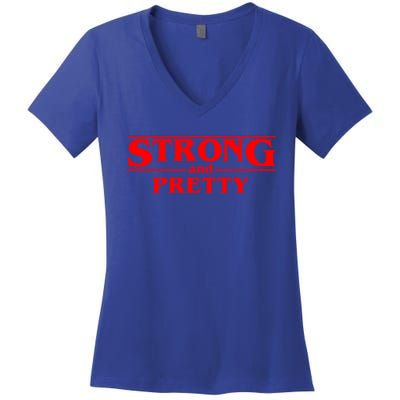 Strong And Pretty Cute Gift Funny Fitness Workout Present Cute Gift Women's V-Neck T-Shirt