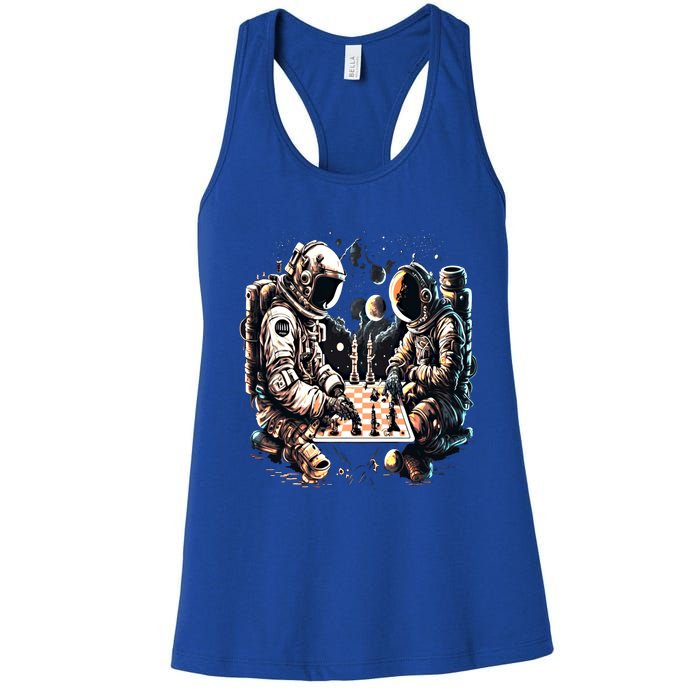 Space Astronaut Playing Chess Astronomy Space Gift Women's Racerback Tank