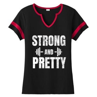 Strong And Pretty Gym Strongman Workout Fitness Ladies Halftime Notch Neck Tee