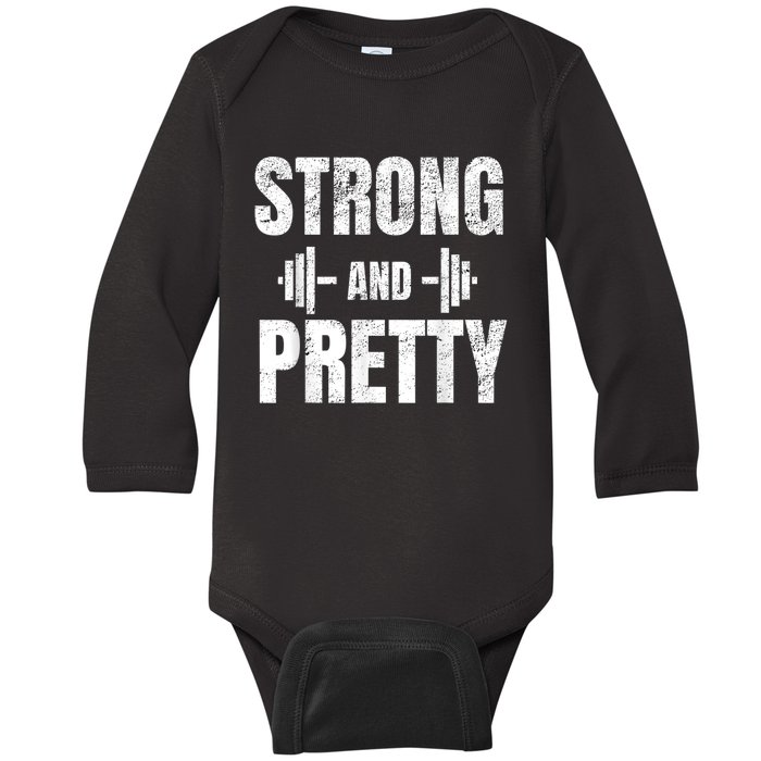 Strong And Pretty Gym Strongman Workout Fitness Baby Long Sleeve Bodysuit