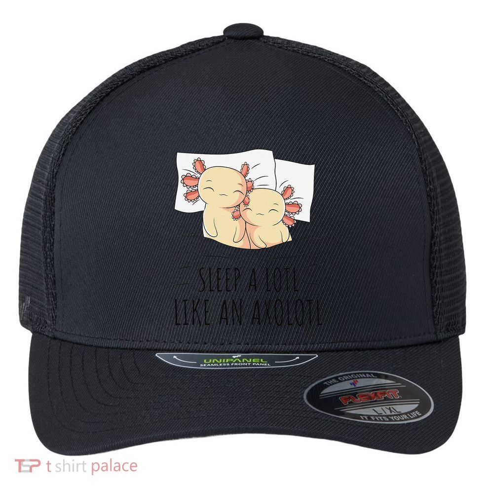 Sleeping Axolotl Pajama Mexican Salamander Lover Napping  Flexfit Unipanel Trucker Cap