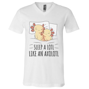 Sleeping Axolotl Pajama Mexican Salamander Lover Napping  V-Neck T-Shirt