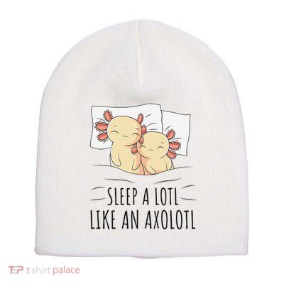 Sleeping Axolotl Pajama Mexican Salamander Lover Napping  Short Acrylic Beanie