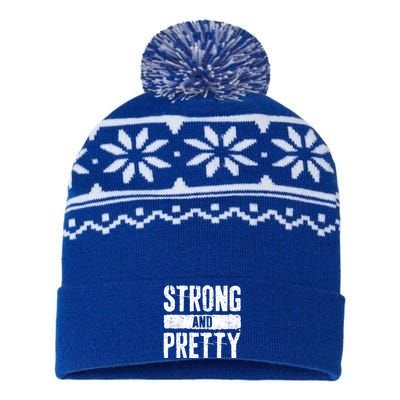 Strong And Pretty Gift Strong Gym Workougift Great Gift USA-Made Snowflake Beanie