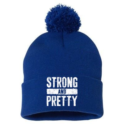 Strong And Pretty Gift Strong Gym Workougift Great Gift Pom Pom 12in Knit Beanie