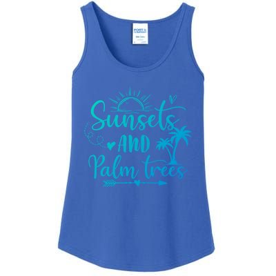 Sunsets And Palm Trees Summer Vibes Beach Vacay Summertime Gift Ladies Essential Tank