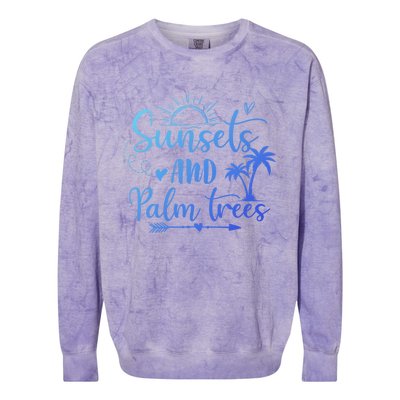 Sunsets And Palm Trees Summer Vibes Beach Vacay Summertime Gift Colorblast Crewneck Sweatshirt