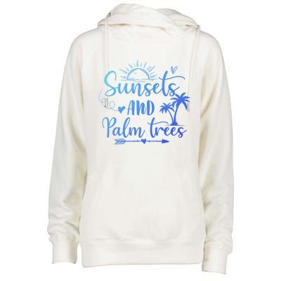 Sunsets And Palm Trees Summer Vibes Beach Vacay Summertime Gift Womens Funnel Neck Pullover Hood