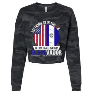 Salvadoran American Patriot Heart is from El Salvador Grown Cropped Pullover Crew