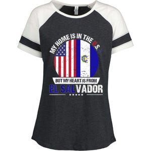 Salvadoran American Patriot Heart is from El Salvador Grown Enza Ladies Jersey Colorblock Tee