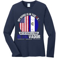 Salvadoran American Patriot Heart is from El Salvador Grown Ladies Long Sleeve Shirt