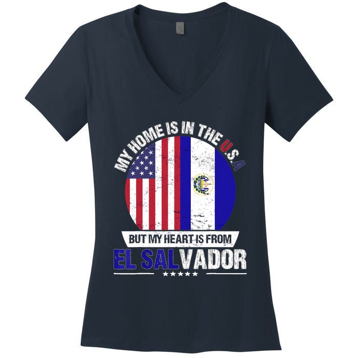 Salvadoran American Patriot Heart is from El Salvador Grown Women's V-Neck T-Shirt